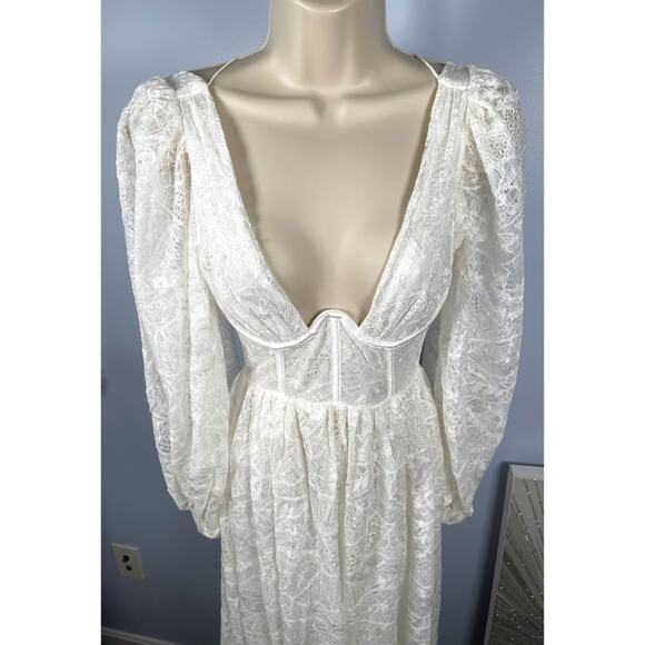 For Love & Lemons Madeline Lace Bustier Long Sleeve Maxi Gown Size XXS - Picture 5 of 12